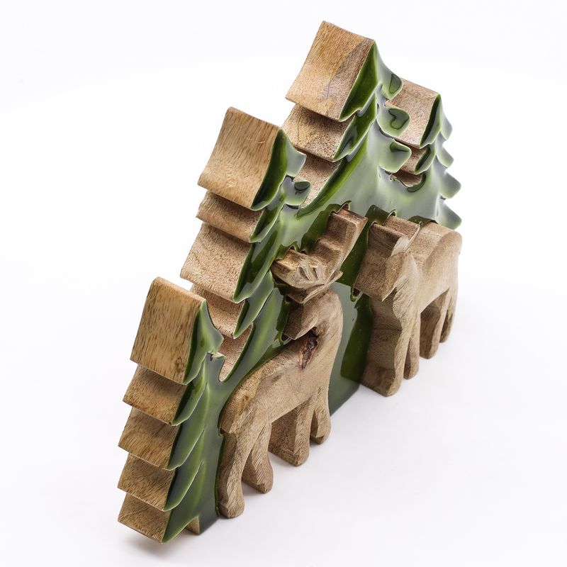Stratený v Lese - Drevená 3D Dekorácia Dva Jelene v Lese - 18x23cm