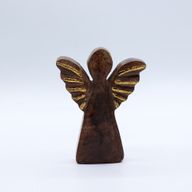 Malý Anjel z Mangového Dreva - Zlatý Dekor - 12cm
