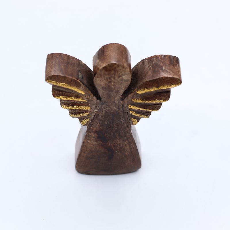 Malý Anjel z Mangového Dreva - Zlatý Dekor - 12cm