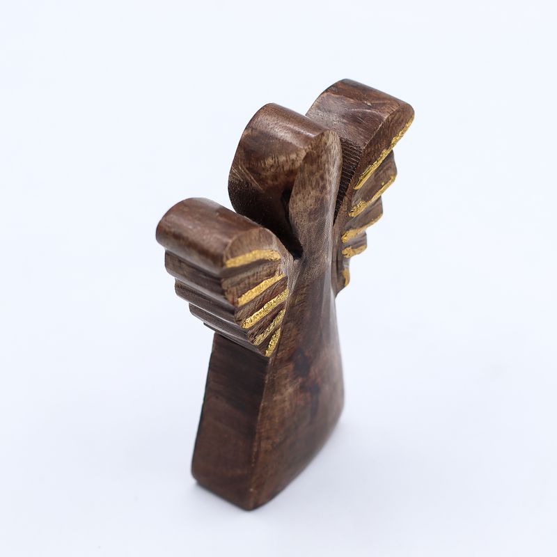 Malý Anjel z Mangového Dreva - Zlatý Dekor - 12cm