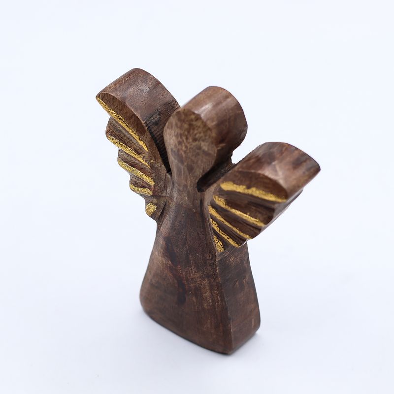 Malý Anjel z Mangového Dreva - Zlatý Dekor - 12cm