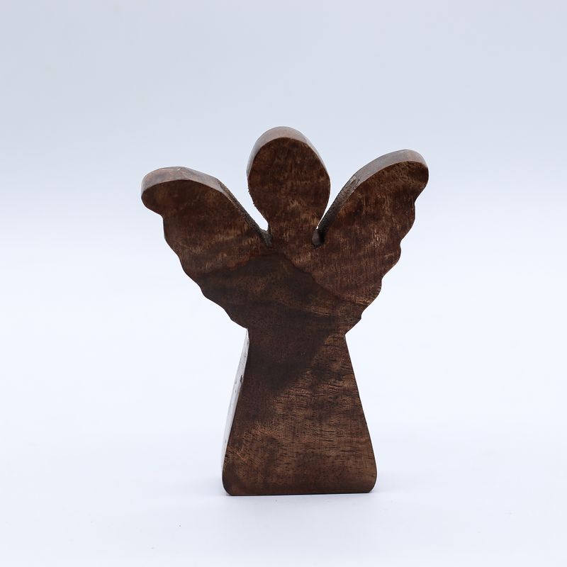 Malý Anjel z Mangového Dreva - Zlatý Dekor - 12cm