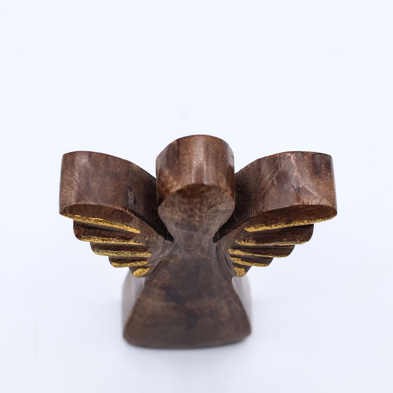 Malý Anjel z Mangového Dreva - Zlatý Dekor - 12cm