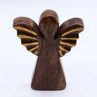 Stredný Anjel z Mangového Dreva - Zlatý Dekor - 16cm