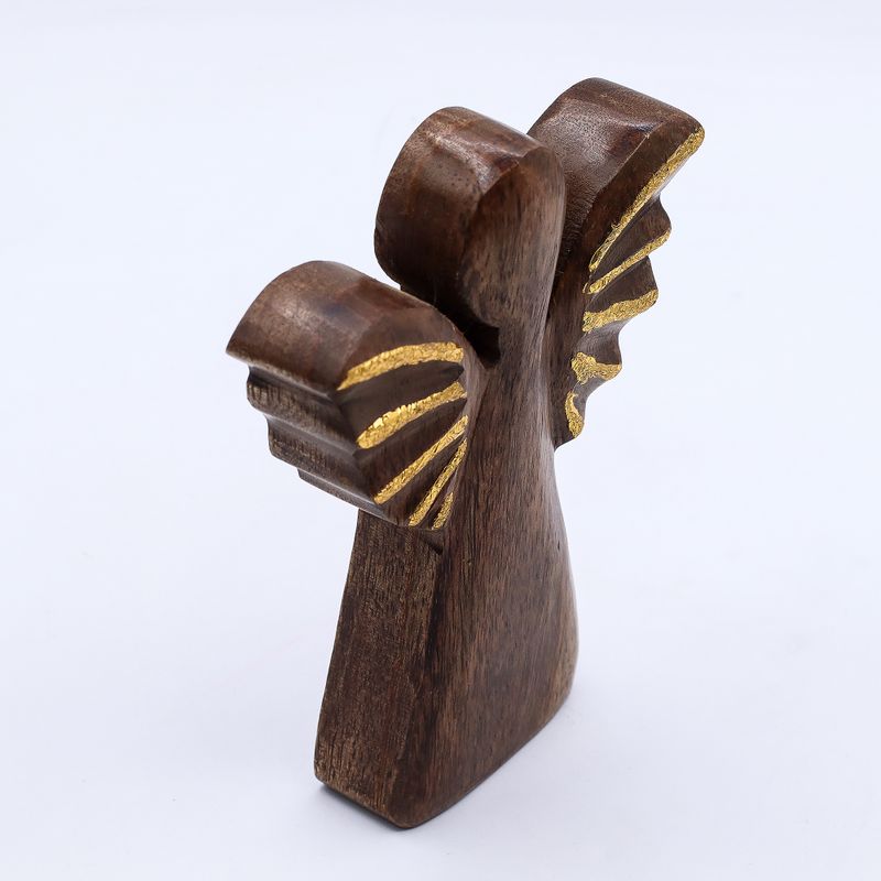 Stredný Anjel z Mangového Dreva - Zlatý Dekor - 16cm