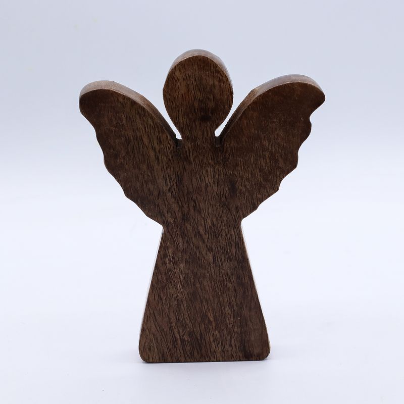 Stredný Anjel z Mangového Dreva - Zlatý Dekor - 16cm