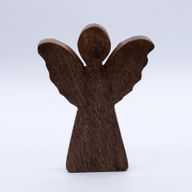Stredný Anjel z Mangového Dreva - Zlatý Dekor - 16cm