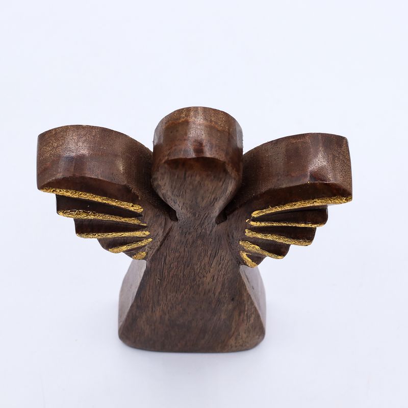 Stredný Anjel z Mangového Dreva - Zlatý Dekor - 16cm