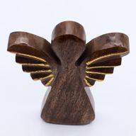 Veľký Anjel z Mangového Dreva - Zlatý Dekor- 19cm