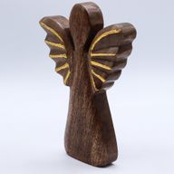 Veľký Anjel z Mangového Dreva - Zlatý Dekor- 19cm