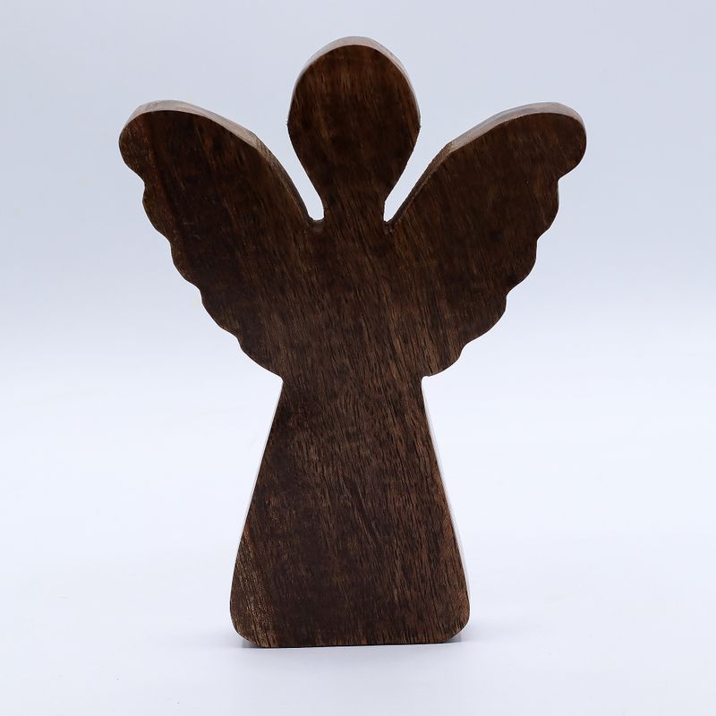 Veľký Anjel z Mangového Dreva - Zlatý Dekor- 19cm