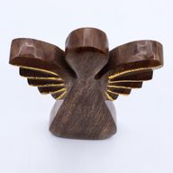 Veľký Anjel z Mangového Dreva - Zlatý Dekor- 19cm
