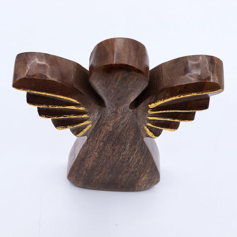 Veľký Anjel z Mangového Dreva - Zlatý Dekor- 19cm