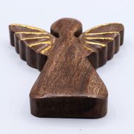 Veľký Anjel z Mangového Dreva - Zlatý Dekor- 19cm