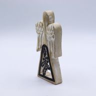Anjel z Mangového Dreva - Biela Vymývaná so Železnou Výzdobou - 18 cm