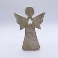 Anjel z Mangového Dreva - Biela Vymývaná s Výrezom Hviezdy - 18 cm