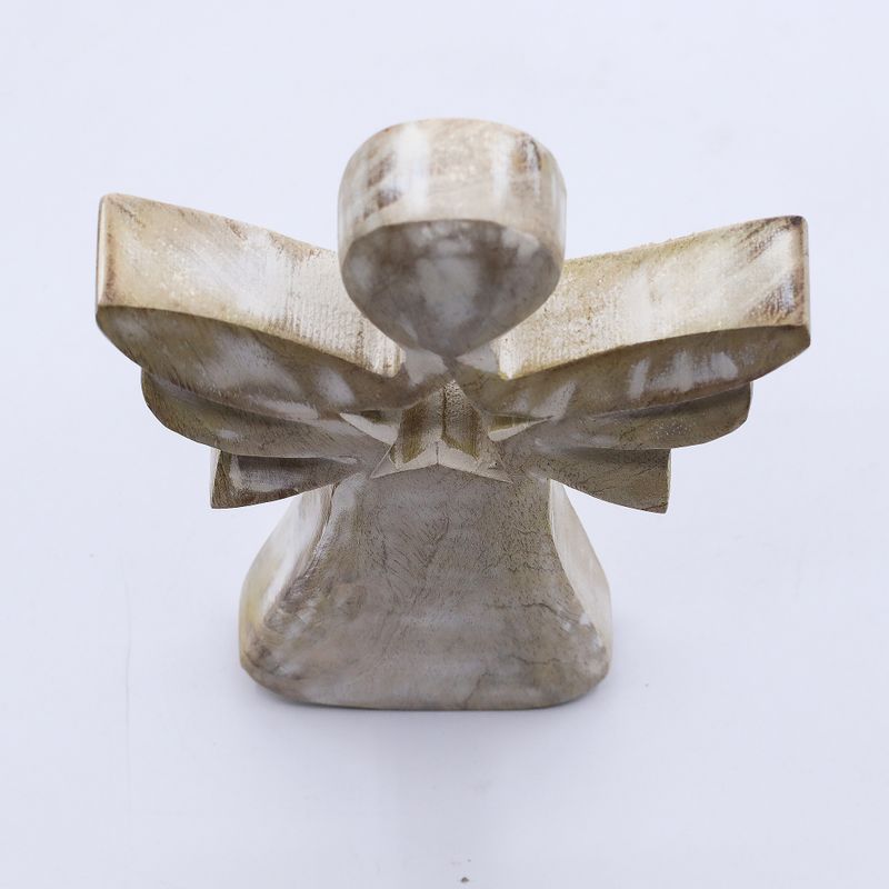 Anjel z Mangového Dreva - Biela Vymývaná s Výrezom Hviezdy - 18 cm