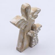 Anjel z Mangového Dreva s Malým Anjelom - Biela Vymývaná - 15 cm