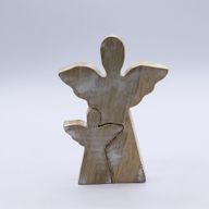 Anjel z Mangového Dreva s Malým Anjelom - Biela Vymývaná - 15 cm