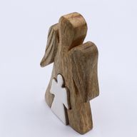 Anjel z Mangového Dreva s Malým Anjelom v Strede - Biely Smalt - 15 cm