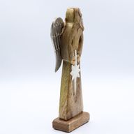 Veľký Anjel Mieru z Mangového Dreva s Kovovými Krídlami a Smaltovaným Detailom - 30 cm