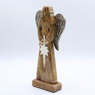 Veľký Anjel Mieru z Mangového Dreva s Kovovými Krídlami a Smaltovaným Detailom - 30 cm