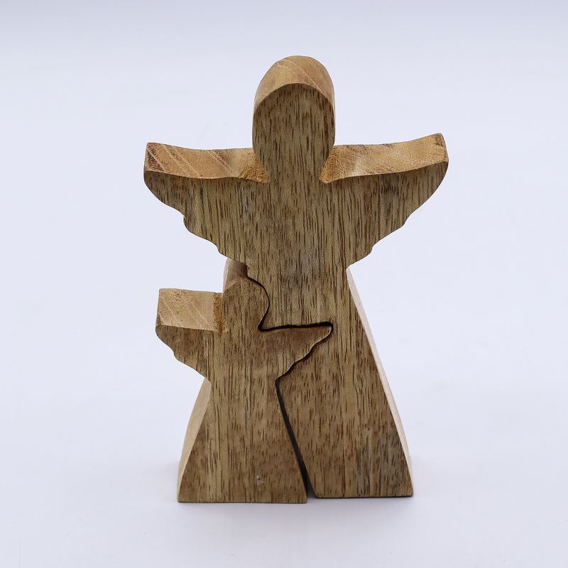 Anjel z Mangového Dreva s Malým Anjelom - Biely Smalt - 15 cm
