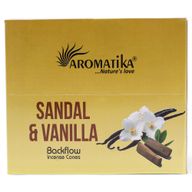 Balenie 10 kusov  Masala Vonných Kužeľov Tečúci Dym - Santalové drevo & Vanilka