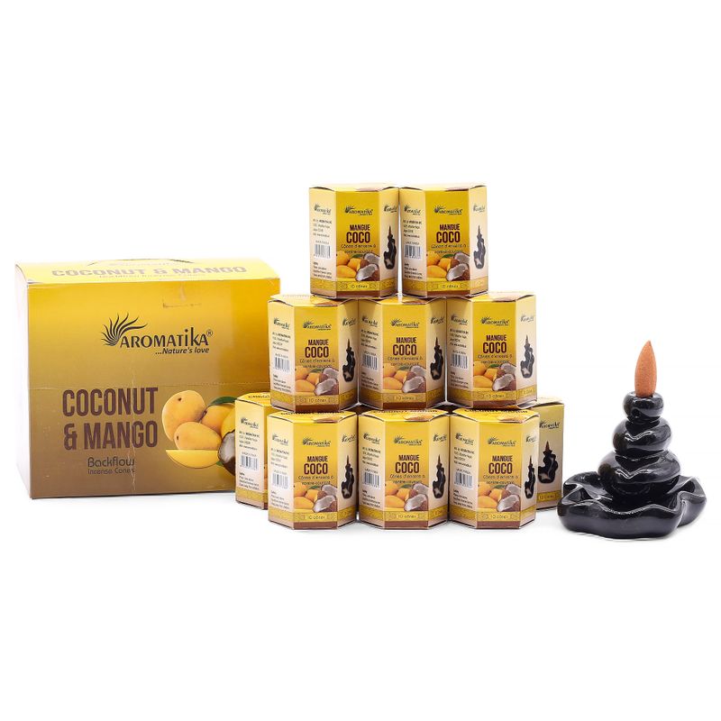 Balenie 10 kusov  Masala Vonných Kužeľov Tečúci Dym - Kokos & Mango