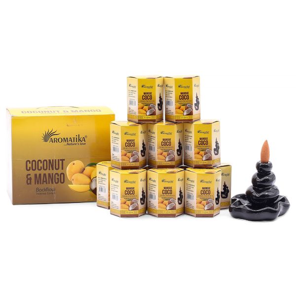 Balenie 10 kusov Masala Vonných Kužeľov Tečúci Dym - Kokos & Mango