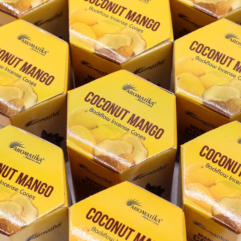 Balenie 10 kusov  Masala Vonných Kužeľov Tečúci Dym - Kokos & Mango