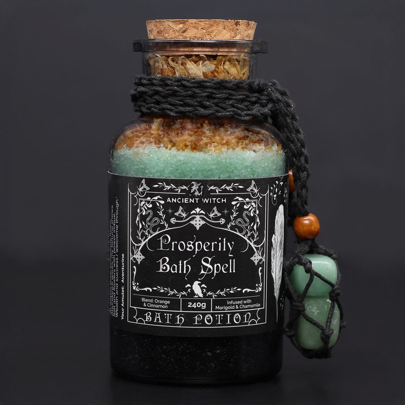 Starodávny Čarodejnícky Kúpeľný Elixír a Amulet z Avanturínu – Hojnosť