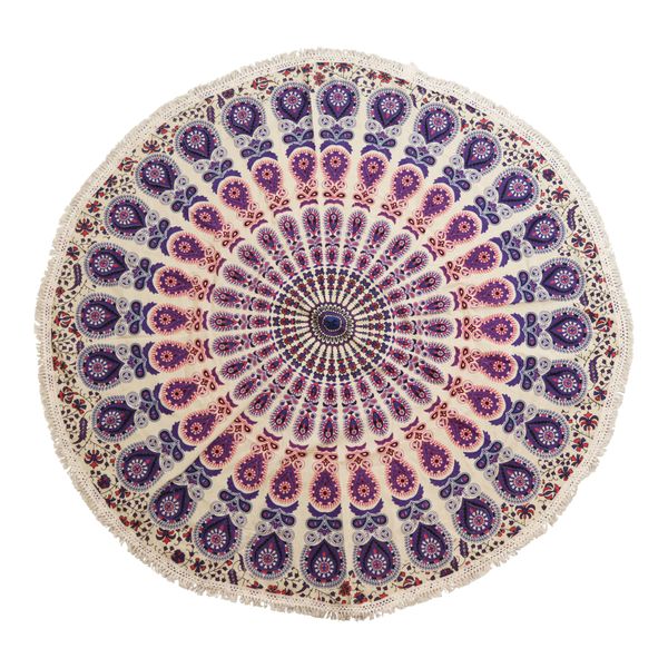 Malá Kruhová Výšivka Mandala z Bavlny (130 cm) – Pávia Fialová