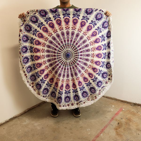 Malá Kruhová Výšivka Mandala z Bavlny (130 cm) – Pávia Fialová