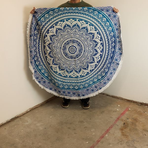 Malá Kruhová Výšivka Mandala z Bavlny (130cm) - Klasická Modrá