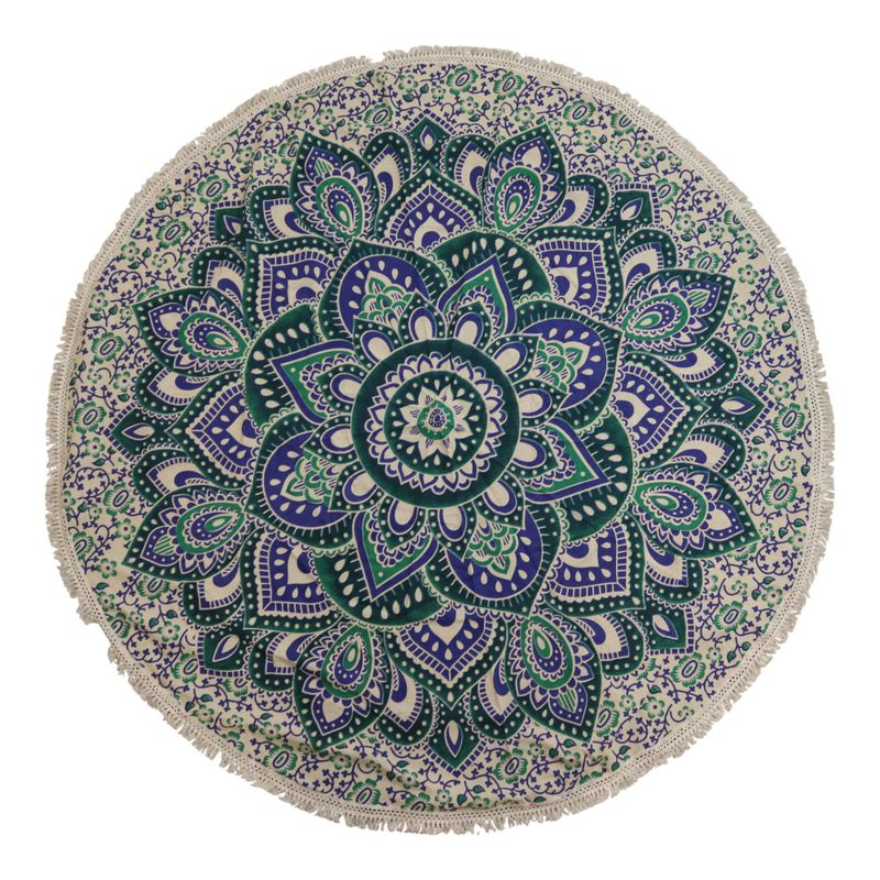 Malá Kruhová Výšivka Mandala z Bavlny (130cm) - Tyrkysová a Modrá