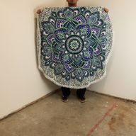 Malá Kruhová Výšivka Mandala z Bavlny (130cm) - Tyrkysová a Modrá