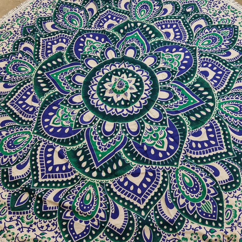 Malá Kruhová Výšivka Mandala z Bavlny (130cm) - Tyrkysová a Modrá