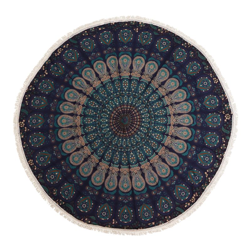 Malá Kruhová Výšivka Mandala z Bavlny (130cm) - Pávia Modrá