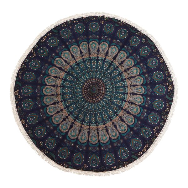Malá Kruhová Výšivka Mandala z Bavlny (130cm) - Pávia Modrá