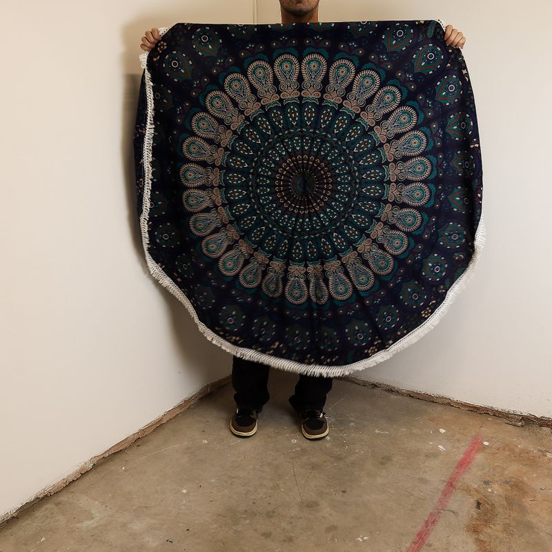 Malá Kruhová Výšivka Mandala z Bavlny (130cm) - Pávia Modrá