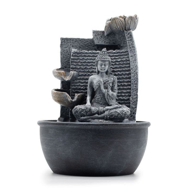 Stolová Fontána - 19x19x28cm - Budha, Kaskádovité Kvetináče s Lotosovými Kvetmi