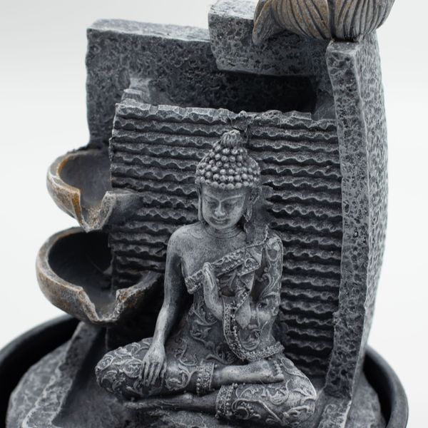 Stolová Fontána - 19x19x28cm - Budha, Kaskádovité Kvetináče s Lotosovými Kvetmi