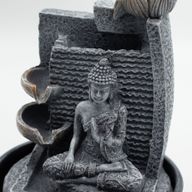 Stolová Fontána - 19x19x28cm - Budha, Kaskádovité Kvetináče s Lotosovými Kvetmi