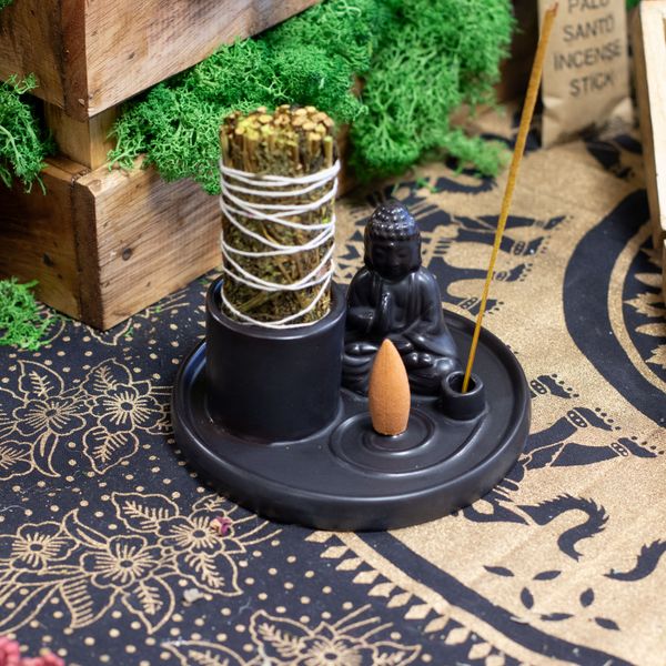 Stojan na Palo Santo a Vydymovadlá s Motívom Budhu - Keramická Kolekcia