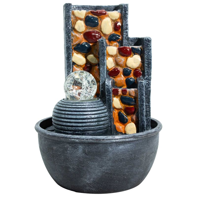 Stolová Fontána – 19 x 19 x 28 cm – Kamienkové Steny a Krištáľová Guľa