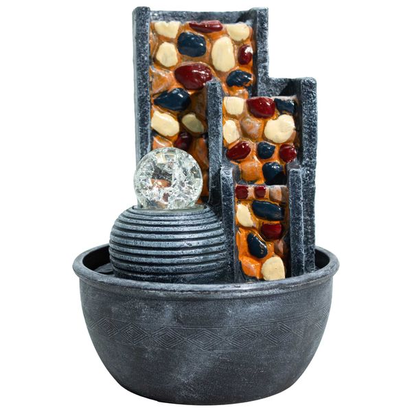 Stolová Fontána – 19 x 19 x 28 cm – Kamienkové Steny a Krištáľová Guľa