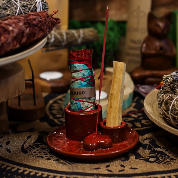 Stojan na Palo Santo a Vydymovadlá - Mandala - Červená so Srdiečkovým Leskom