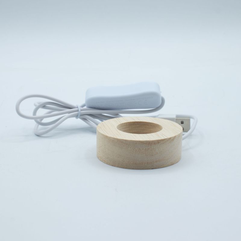 6cm Okrúhly Drevený USB LED Stojan - Studené/Teplé/Denné Svetlo