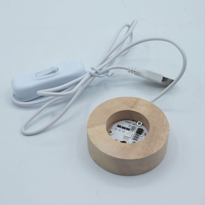 6cm Okrúhly Drevený USB LED Stojan - Viacfarebný